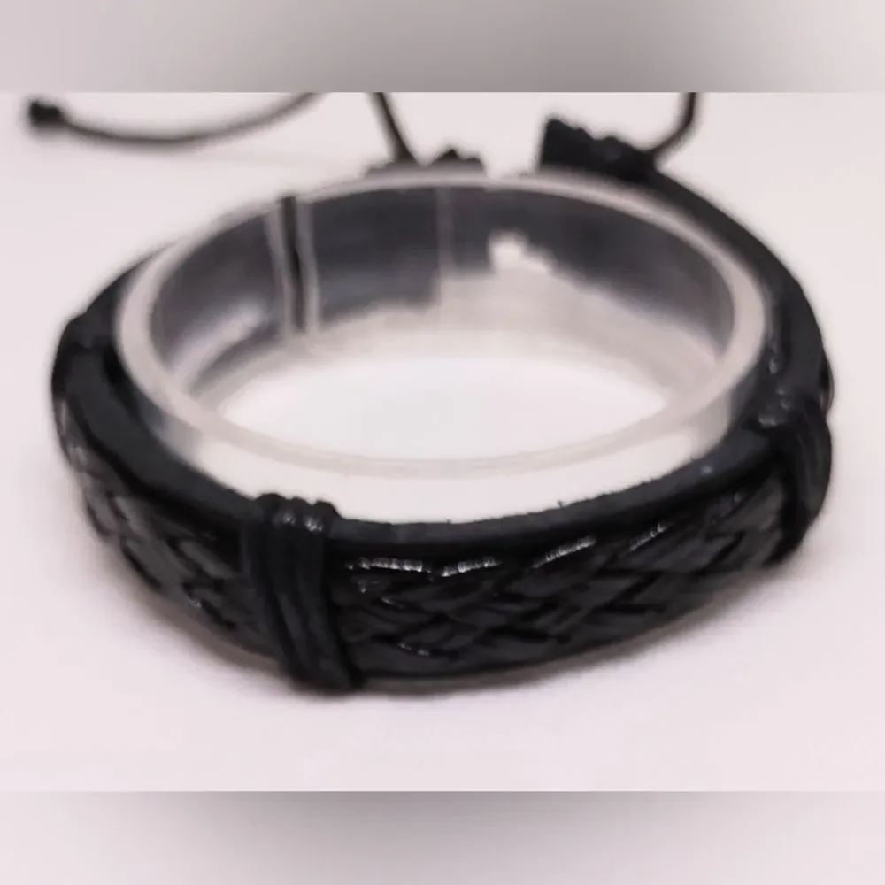 Men's bracelet leather braided black‎ new e89